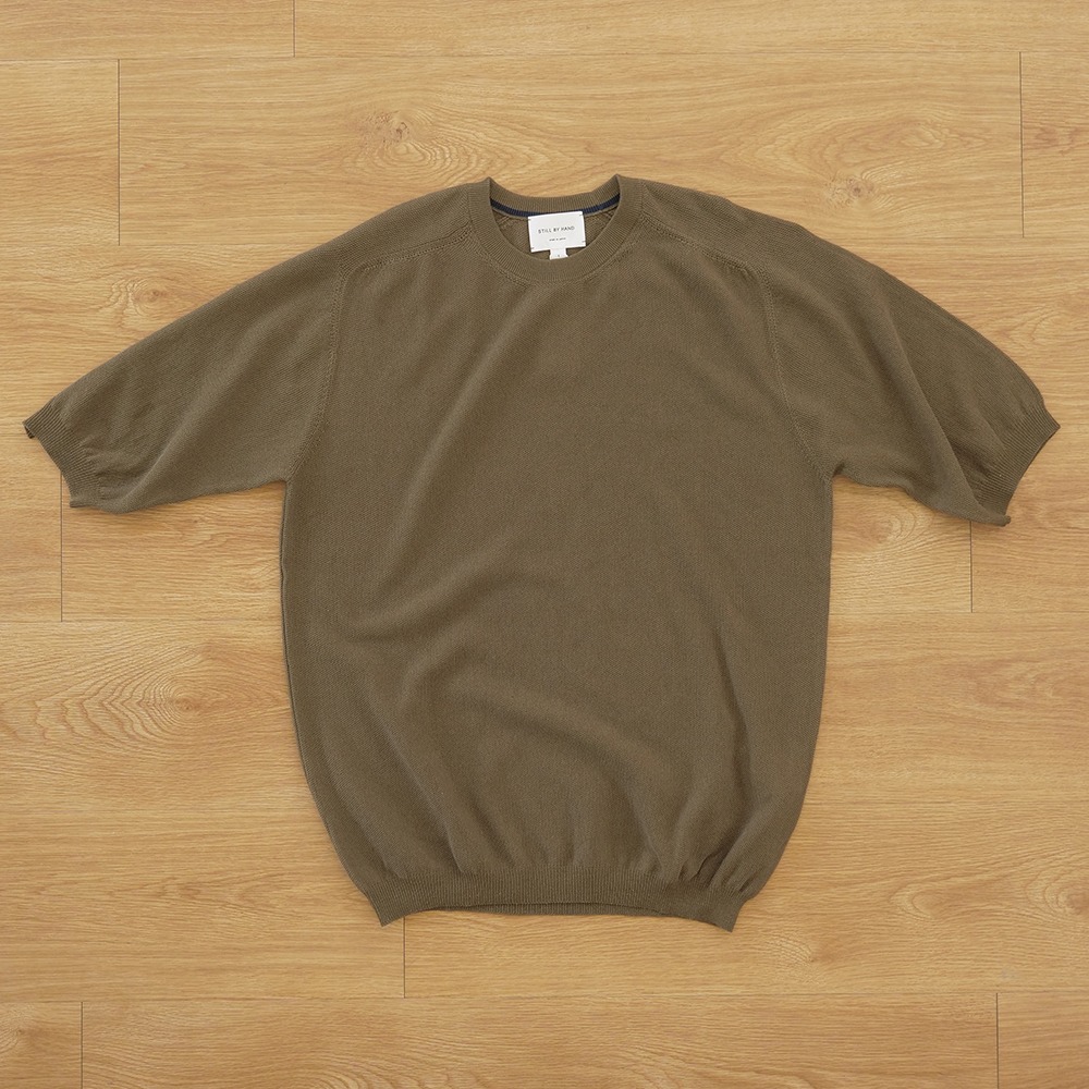[Still By Hand]  KN06231OS - Half Sleeve Knit T-Shirt Olive