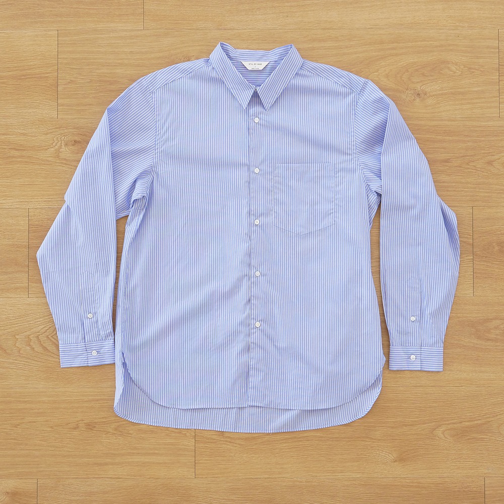 [Still By Hand]  SH00221OS - Regular Collar Shirt Blue Stripe