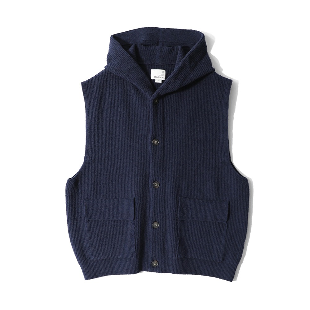 [Horlisun]  24SS Acorn Hoodie Vest Cardigan Cotton Knit Navy