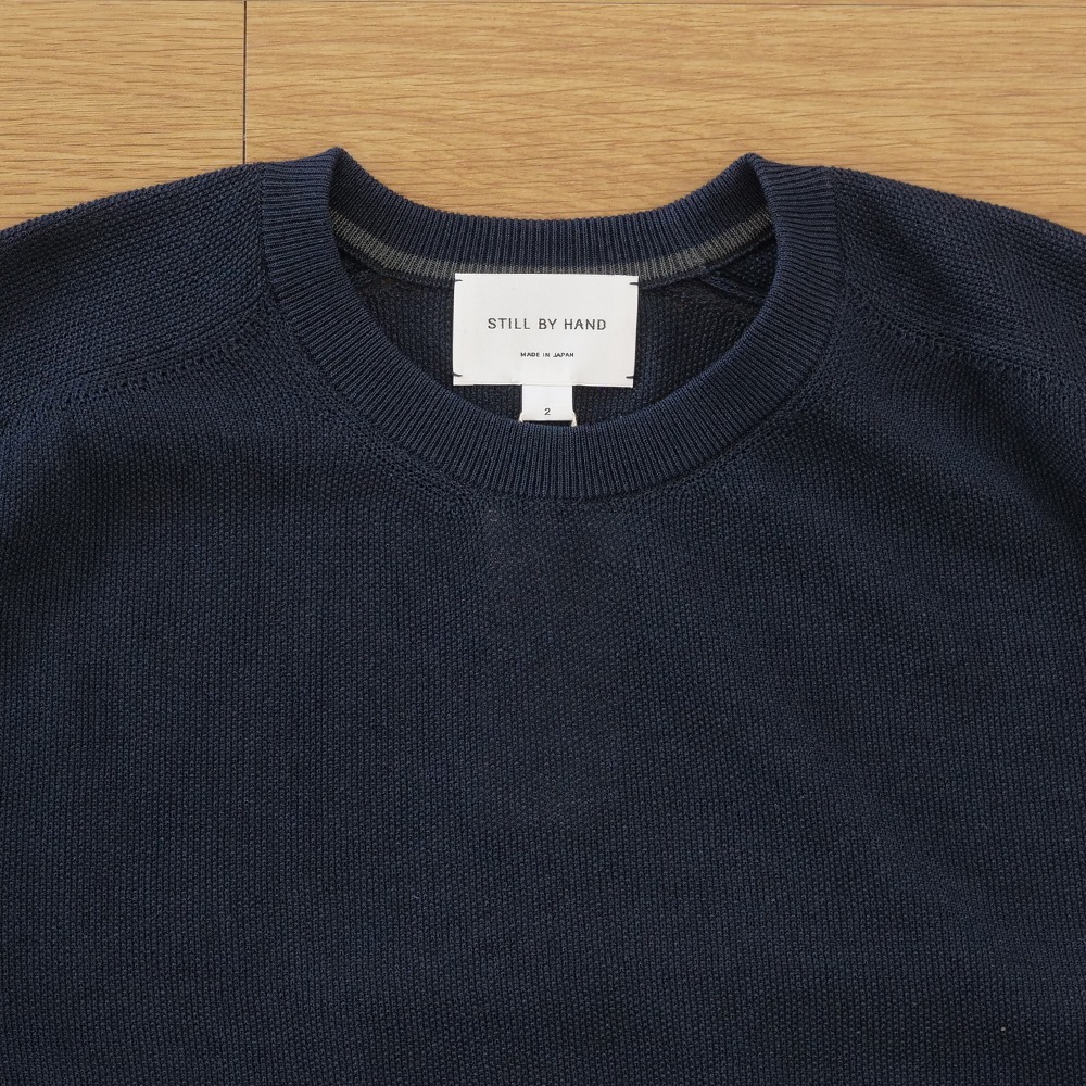 [Still By Hand]  KN06231OS - Half Sleeve Knit T-Shirt Navy