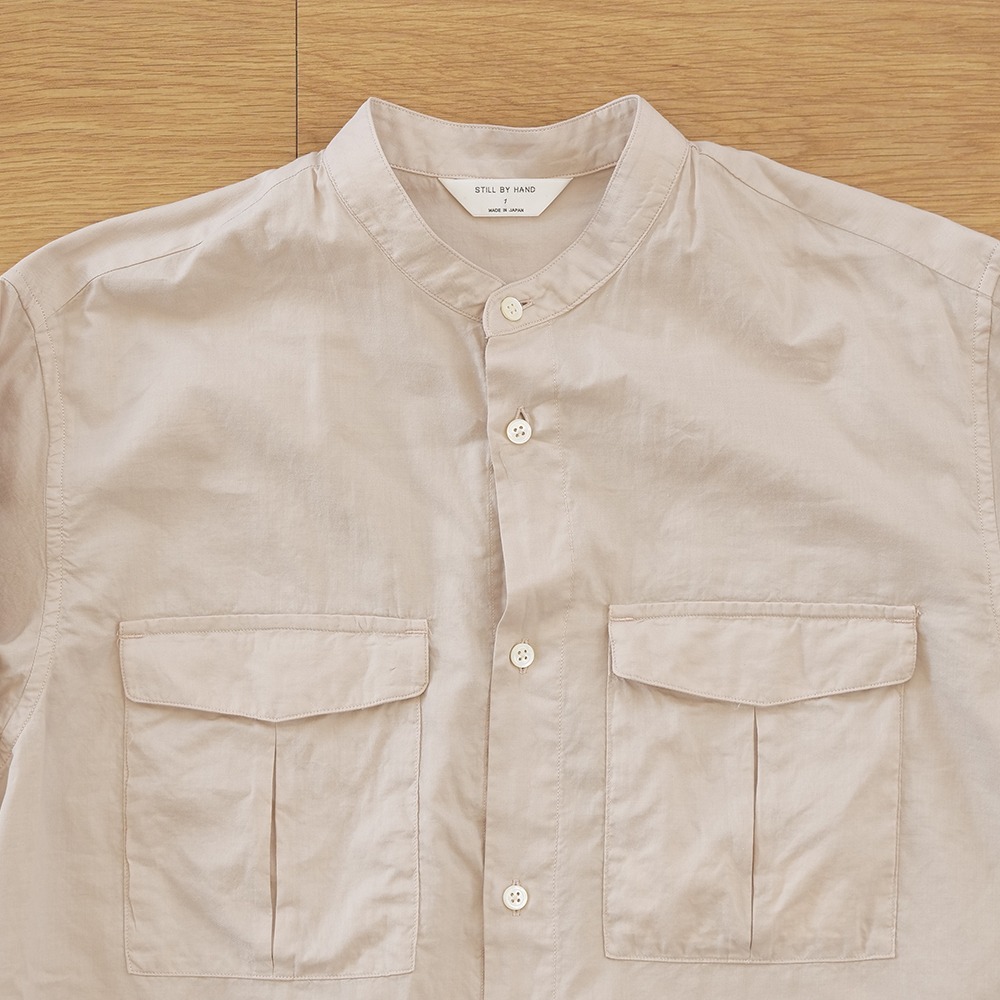 [Still By Hand]  SH02231OS Garment Dye Band Collar Shirt Pink Beige