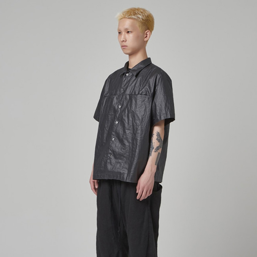 [Lcbx]  Waxed Linen Shirts Black (Tailor made)