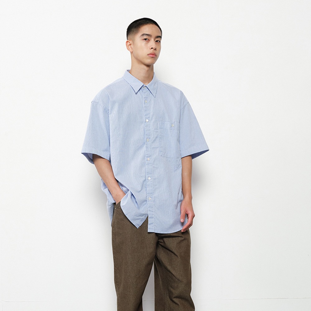 [Horlisun]  24SS Perth Dobby Stripe Short Sleeve Shirt Blue