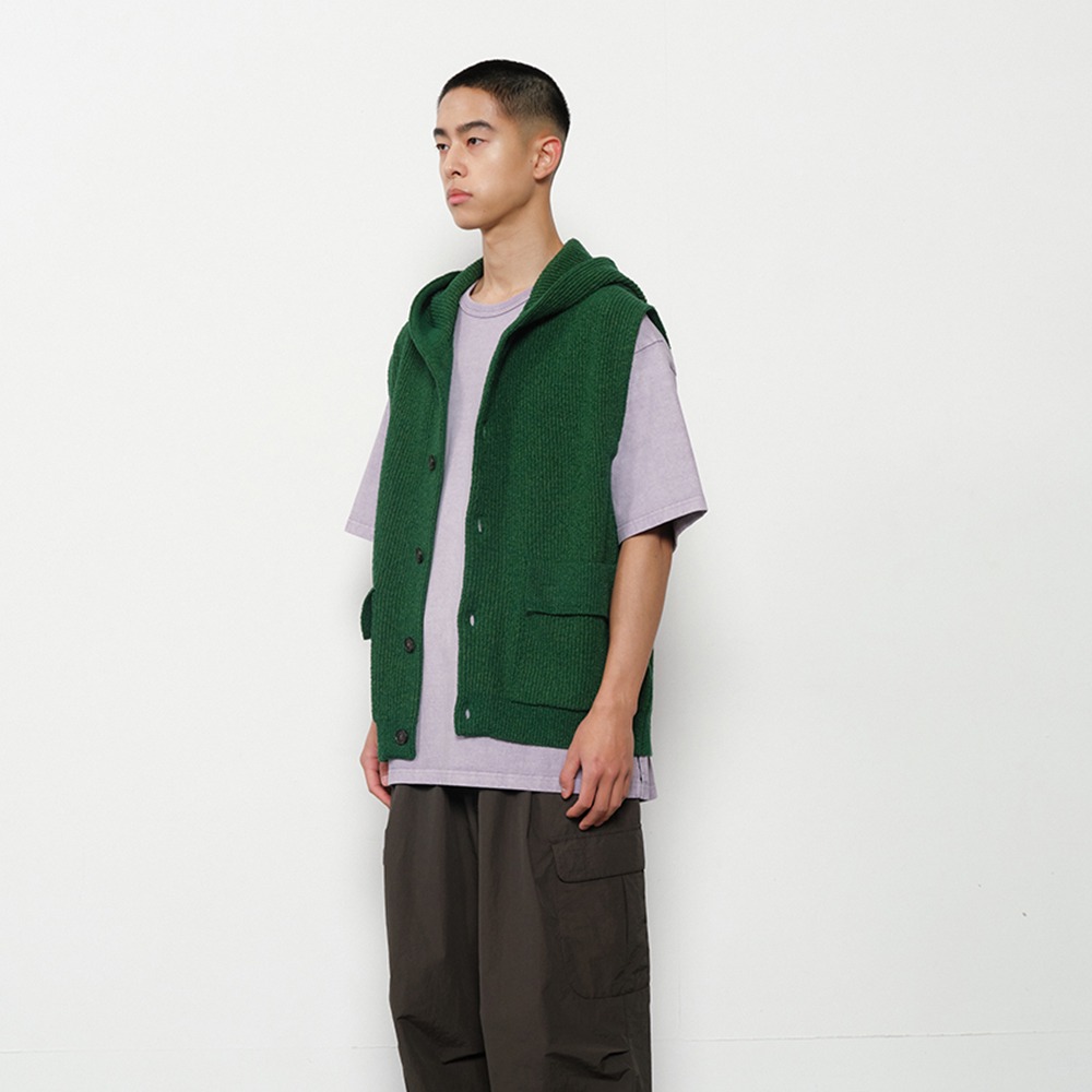 [Horlisun]  24SS Acorn Hoodie Vest Cardigan Cotton Knit Smart Green